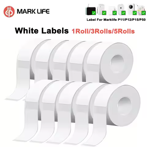 Marklife P15 White Label 1/3/5Rolls White Sticker Self-Adhesive Stickers For Thermal Printer For Mar