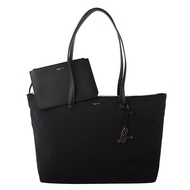 agnes b.- Cursive Gold Zipper Nylon With Clutch Shoulder Tote Bag (Black) Large