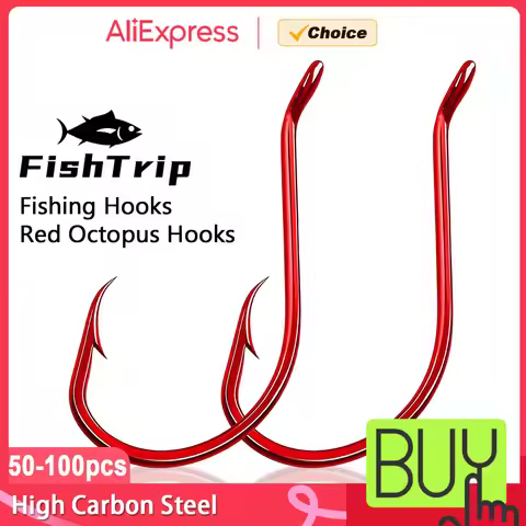 FishTrip Red Octopus Hooks 25-100PCS Circle Hook Offset 2X Strong Live Bait Barbed Carp Hook Saltwat