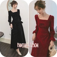 Beliyu D28/25 Long Dress Velvet Square Neck Long Sleeve Blink / Gaun