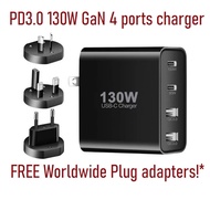 PD3.0 PD130W 130W 65W PD65W GaN International Worldwide International Travel Plugs Adapter USB Fast 