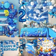 73Pcs/set Blue Ocean Theme Birthday Party Balloon Set Garland Arch Set Underwater World Shark Dolphin Aluminum Foil Balloon Wedding Baby Shower Kids Decorations