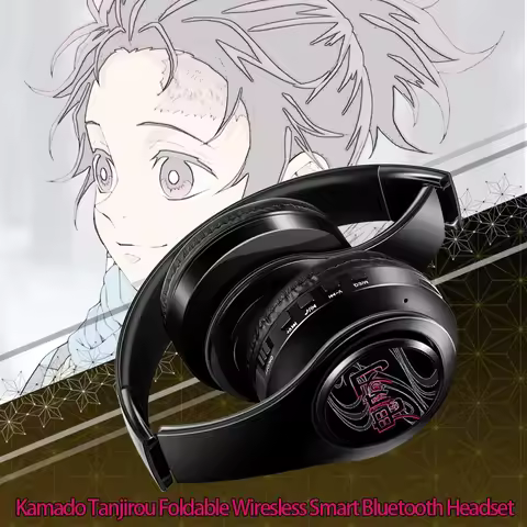 HOT Japan Anime Headphone Demon Slayer Kimetsu Kamado Tanjirou Bluetooth Headset V5.0 Cosplay 2D Fol