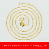 18K Gold Box chain Solid 925 Sterling Silver Necklace 0.8mm Box Chain Different Length Plated Gold Stamped 925