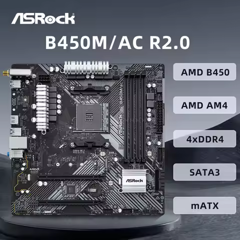 ASROCK B450M/AC R2.0 Motherboard Supports 5800X3D 5700X 5600X 5600G 1700X 2700X CPU AM4 4xDDR4 M.2 N