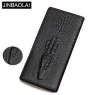 （Layor wallet）  JINBAOLAI Genuine Cow Leather Long Men Wallet Europe Zipper Pocket Card Holde Male Purse Crocodile Coin Pocket Fold Men Wallet