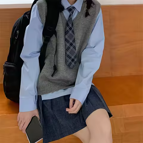 Unisex Chic plus Size S-6XL Basic Style Long Sleeve White/Blue Shirt Oversized JK School Uniform Top
