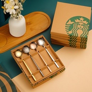 4 Colors Starbucks Coffee Spoon Set Metal Dessert Ice Stirring Mug Tea Spoon with Gift Box