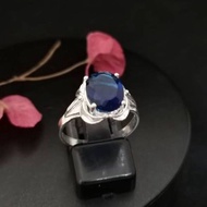 925 Pure Silver Ladies Ring With 8x10mm Dark Blue CZ Stone.