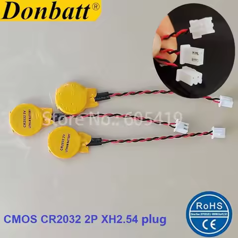 200pcs/lot CR2032 BIOS CMOS Super Power 3V-3.3V Lithium Coin Cell Battery with Wire and Connector / 