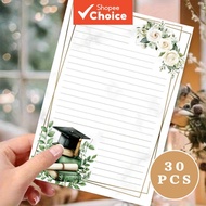 30 sheets of B5 green floral graduation cap-themed lined writing paper, glue-free, perfect for noteb