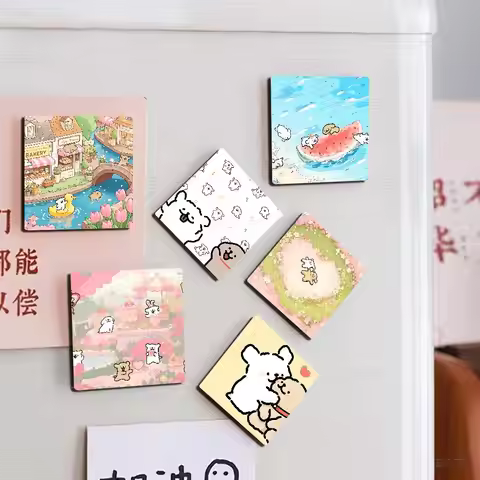 Kawaii Line Dog Personalized Picture Refrigerator Magnets Square Wedding Favors Magnetic Decoration 