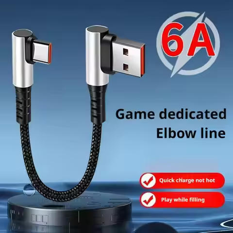 6A 0.25 Short Cable 90 Degree Elbow USB A Type C to Type C Cable Fast Charging Data Cord Power Bank 