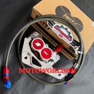 4P FORMULA CALIPER + BRACKET + FRONT BRAKE HOSE 100CM BENJO 90 DEGREES BRACKET SUPRA FIT KARISMA /SU