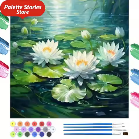 1pc Adult and Beginner'S Digital Painting Kit - White for Lotus in Pond, 40×40cm/15.7x15.7 Inches, C