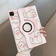 24 Hours iPad Air7 gen12 Protective Case White Cat With Bow gen8/9 360 Rotation Suitable For Air8 ge