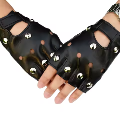 Fashion Dance Motorcycle Rivets Stud Gloves Women Punk Leather Driving Biker Fingerless Mittens Spor