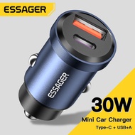 Essager aluminum alloy car charger type-C + USB dual port output 30W fast car charger suitable for i