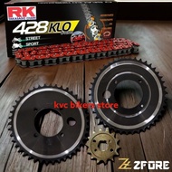 RK 428 KLO ORING LIMITED RED CHAIN + 2IN1 ZFORE STEEL BLACK SPROCKET LC135/RXZ/125ZR/Y15ZR Y16ZR 4 HOLE HUB