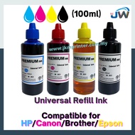 Refill Ink Universal Inkjet Printer 100ml Black / Cyan / Magenta / Yellow for HP, Canon, Epson, Brother Printer