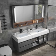 S/💎Light Luxury Stone Plate Double Basin Bathroom Cabinet Combination Simple Modern Bathroom Mirror Cabinet Set Hand Was