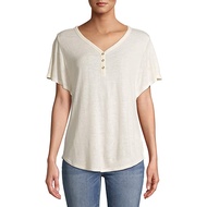 TIME&TRU TT021100010520 Women's V-Neck Flutter Sleeve T-Shirt - Delicate Ivory
