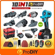 PRODIY 10 in 1 Cordless Drill Impact Drill Blower Impact Driver Chainsaw Sander Saw Water Jet Oscillating Power Tool