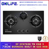 [OKLIFE]EF EFH 7630 TN VGB EF 73CM 3 Burners lack Glass GAS HOB Kitchen Appliances Cooking Hobs Gas 