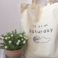 Minimalist Canvas Student Tote Bag - Saturday