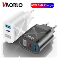 VAORLO 65W GaN USB Charger PD 33W+QC3.0 33W Fast Charging Phone Charger Adapter Quick Charge For Android Samsung OPPO infinix Huawei
