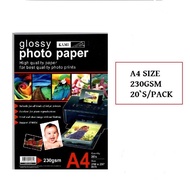 A4 Glossy Paper / Photo Paper / Kertas Gambar 115gsm/ 180gsm/200gsm/ 230gsm (20's)