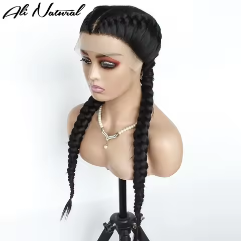 Lace Topline Synthetic Braided Wigs 20inches Braids Lace Front Dutch Twins Braids Wig for Black Wome
