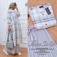 Andini #2 Set By Ori Naura || Long Tunik Bahan Katun Haruka Lembut Motif Kotak Kotak Set Rok Plisket