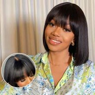 Yaki Straight Human Hair Bob Wigs 4X4 Lace Closure Short Bob Human Hair Wig With Bangs