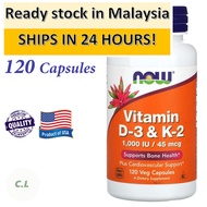 Vitamin D3 K2 Vitamin D-3 & K-2 Now Foods  READY STOCK! 120 Veg Capsules Bone Health Cardiovascular 