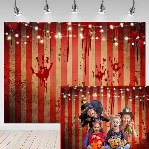 Evil Halloween Red and White Stripes Circus Wall Backdrop Party Decor Horrorible Prom Photography Ba
