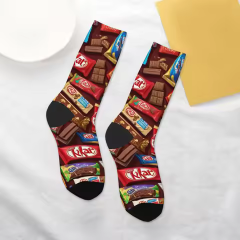 Kit Kat Chocolate bar funny cute socks novelty happy crew socks Harajuku retro style skin-friendly c