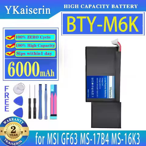 Battery Bty-M6K 6000mAh For Msi MS-17B4 MS-16K3 GS63VR-7RG GF63 Thin 8RD 8RC GF75 Thin 8RC 9SC GF65 