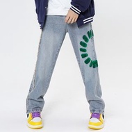 歐美vibe風嘻哈字母刺繡直筒牛仔褲男潮牌街頭寬鬆闊腿休閒長褲