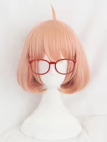 Kyokai no Kanata Kuriyama Mirai Cosplay Wig Short Orange Pink Heat Resistant Synthetic Hair Wigs + R