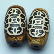 Tibetan Premium Quartet Lai Cai Old Dzi Beads Pair Natural Tibetan Dzi Beads Pendant Old Mine Agate 