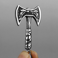 Viking Odin Raven Double Axe Necklace Mixed Gold Color Stainless Steel Pendant Mens Scandinavian Jew