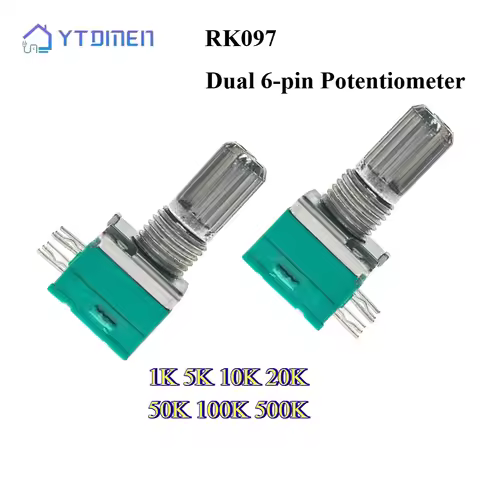 5PCS RK097NS Dual 6Pin Potentiometer 15mm 1K 5K 10K 20K 50K 100K 500K Switch Audio Amplifier Sealing