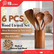 6 pcs Kitchen Wood Utensil Set Wood Kitchenware Kitchen Cooking Tools Spatulas Ladle Alat Masak Send