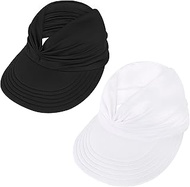 Sun Hats for Women Wide Brim Summer Hat with UV Protection Beach Sport Golf Sun Visor Cap with Ponytail Hole Black White