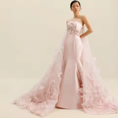 Modern Pink Satin Evening Dress Customized Elegant Mermaid Sleeveless Celebrity Gowns Exquisite Bead