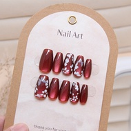 Red Fake Nails Press on Nails Short Fake Nails Cat Eye FM023