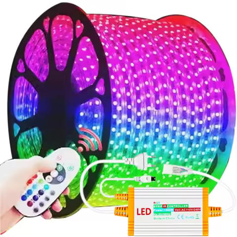 5M 15M 30M 50M 220V LED Strip RGB 5050 Flexible LED Light Outdoor Waterproof LED RGB Ribbon 60Leds/m