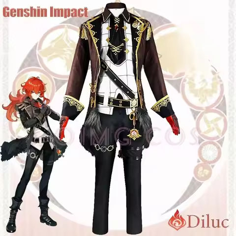 Genshin Impact Diluc Cosplay Costume Uniform Anime Halloween Costumes Game Red Dead of Night Skin Ne