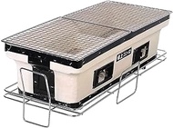 Super Large Ceramic BBQ Table Grill, Heat-Resistant Charcoal Yakitori Barbecue Stove, Independent Carbon Trough for 6-8 People